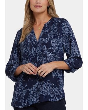 NYDJ Pintuck Split Neck Top - Blue