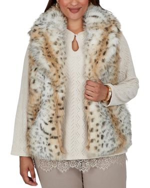 Ruby Rd. Plus Size Faux Fur Leopard Print Collared Vest - Gray