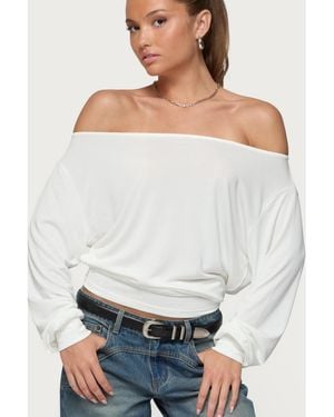 Edikted Nannie Off Shoulder Oversized Top - Gray