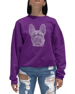 LA Pop Art Word Art Crewneck French Bulldog Sweatshirt - Purple