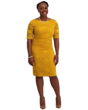 Kasper Lace-sleeve Sheath Dress - Yellow