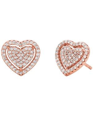 Michael Kors Sterling Silver Pave Heart Stud Earrings - Pink