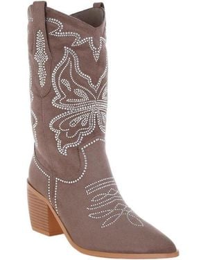Rag & Co Latafa Rhinestones Embellished Cowboy Boots - Brown