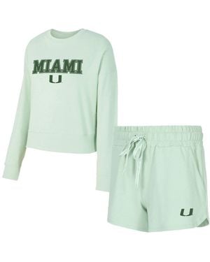 Concepts Sport Miami Hurricanes Elevation Tri-blend Long Sleeve Top And Short - Green