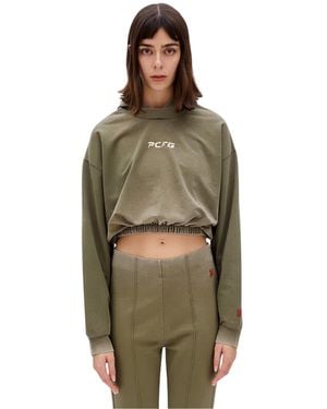 Pcfg Cotton Acid Washed Crop Hoodie - Green