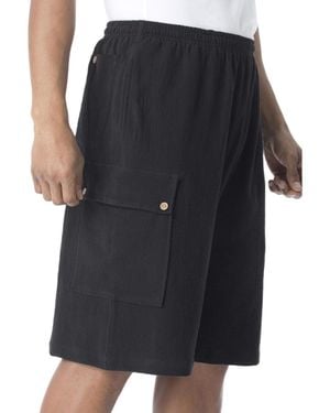 Kingsize Big & Tall Full Elastic Waist Gauze Cargo Shorts - Black