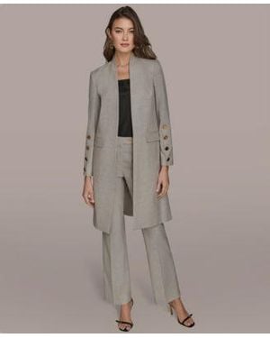 Donna Karan Button Sleeve Jacket Straight Leg Mid Rise Pants - Gray