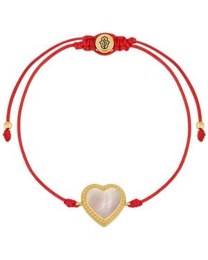 Karma and Luck Sincere Love Mother Of Pearl Heart String Bracelet - Red