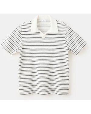 Mango Regular Fit Cotton Striped Polo Shirt - White