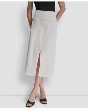 DKNY Arid Pique Mini Logo Emblem Slit A-line Skirt - White