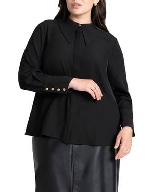 Eloquii Plus Size Pointed Collar Button Up Shirt - Black