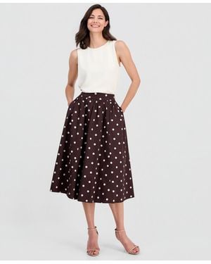 Tahari Printed Pull-on Midi Skirt - White