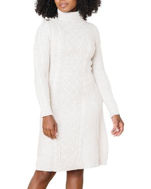 Hope & Henry Organic Long Sleeve Turtleneck Cable Sweater Dress - White
