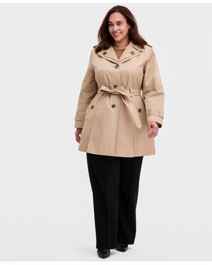 London Fog Plus Size Single-breasted Hooded Belted Trench Coat - Natural
