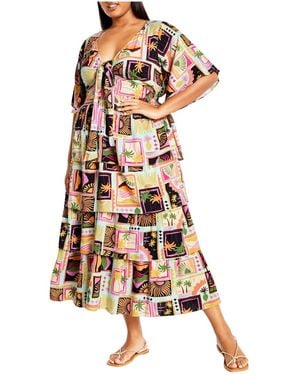 City Chic Plus Size Ana Tie Maxi Tiered Dress - White