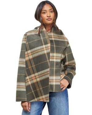 Oasis Check Scarf Longline Jacket Coat - Green