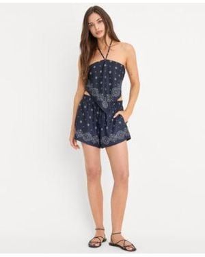 GOOD AMERICAN Print Top Pull On Shorts - Blue