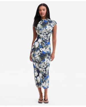 BarIII Mock Neck Short-sleeve Print Bodycon Midi Dress - Blue