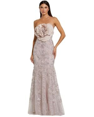 Mac Duggal Strapless Beaded Applique Mermaid Gown With Flower - Multicolor