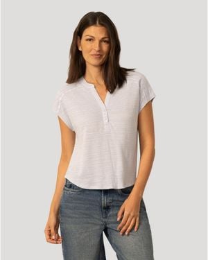 Cable & Gauge Embroidered Henley Crinkle Tee - White
