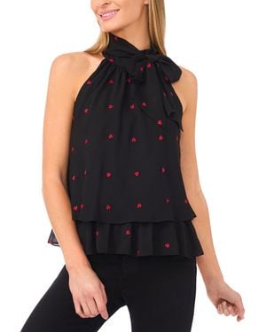 Cece Tiered Halter Bow Tie Top - Black