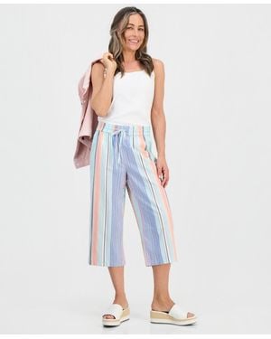 Style & Co. Petite Noyma Stripe Wide-leg Capri Pants - Blue