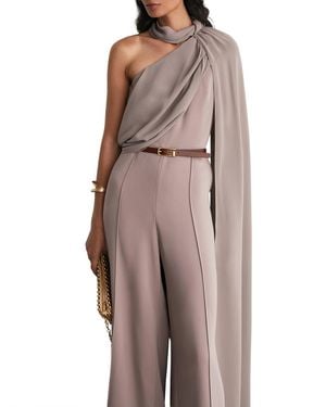 Reiss Carrie One-shoulder Draped Wide-leg Jumpsuit - Brown