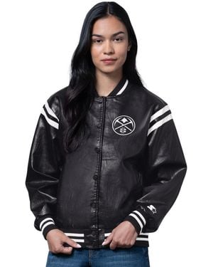 Starter Denver nuggets High Heat Leather Varsity Full-snap Jacket - Black