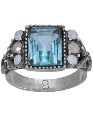 2028 Silver-tone Aqua Stone Ring - Blue