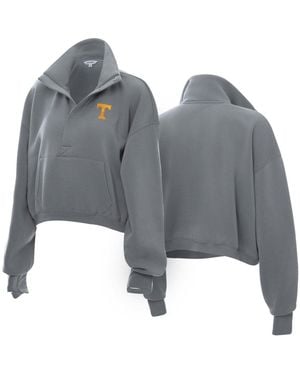 ZooZatZ Tennessee Volunteers Cropped Powerhouse Half-snap Mock-neck Sweatshirt - Gray