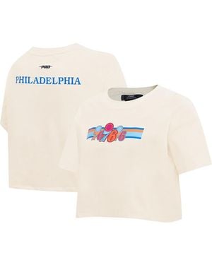 Pro Standard Philadelphia 76ers Retro Striper Sj Cropped Boxy T-shirt - White