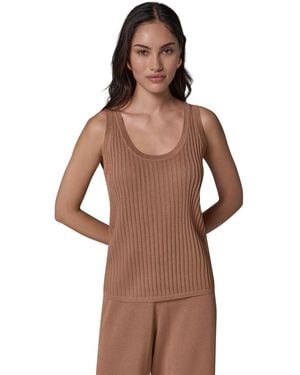 Donna Karan Ribbed-knit Open-stitch Scoop Neck Tank - Brown