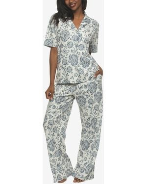 Felina Josephine Notched Collared Shirt And Pants Pajama Set Style 900872 - Blue