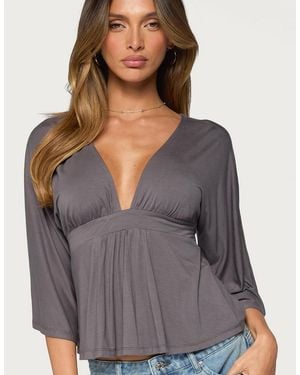 Edikted Kleoh V-neck 3/4-sleeve Babydoll Top - Gray