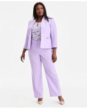 Kasper Plus Size 3 4 Sleeve Seamed Crepe Open Front Jacket Stretch Crepe Fly Front Pants - Purple