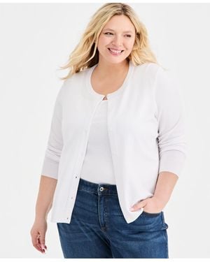 Style & Co. Plus Size Button-down Long-sleeve Cardigan - White