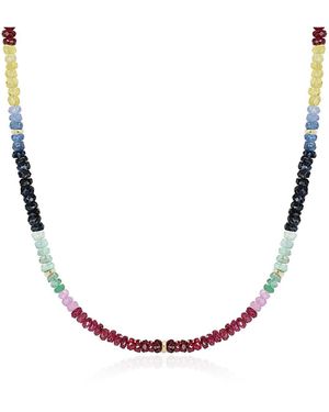The Lovery Rainbow Gemstone Bead Necklace 14k Yellow Gold - Pink