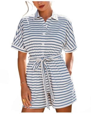CUPSHE Collared Striped Romper - Blue