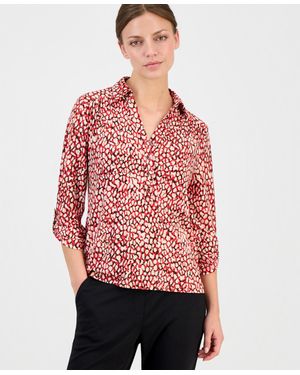Anne Klein Essentials Petite 3/4-sleeve Printed Top - Red