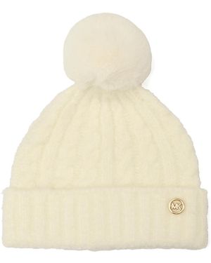 Michael Kors Michael Boucle Cable Charm Cuff Beanie Hat - Natural