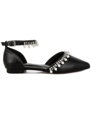 Rag & Co Aouva Rhinestone & Pearl Ankle Strap Flat Sandals - Black