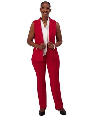 Kasper Notched Collar Open-front Vest - Red