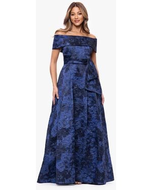 Xscape Brocade Off-the-shoulder Ball Gown - Blue