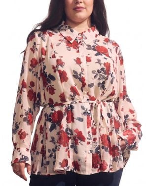 UNIVERSAL STANDARD Plus Size Hermione Long-sleeve Chiffon Flowy Hem Blouse - Red