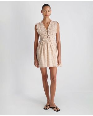 French Connection Gingham Pattern Smocked Mini Dress - White
