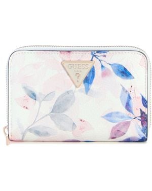 Guess Lucci Boxed Floral Print Medium Zip Around Wallet - Blue