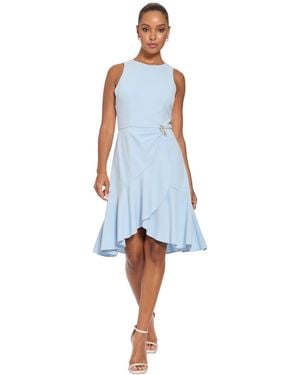 Ivy & Blu Ivy + Blu Ruffled-hem High-low Crewneck Dress - Blue
