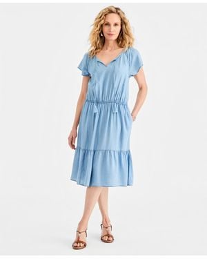 Style & Co. Tiered Chambray Dress - Blue