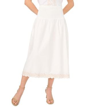 Cece Smocked-waist Embroidered A-line Midi Skirt - White