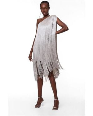 Karen Millen One-shoulder Fringe Mini Dress - White